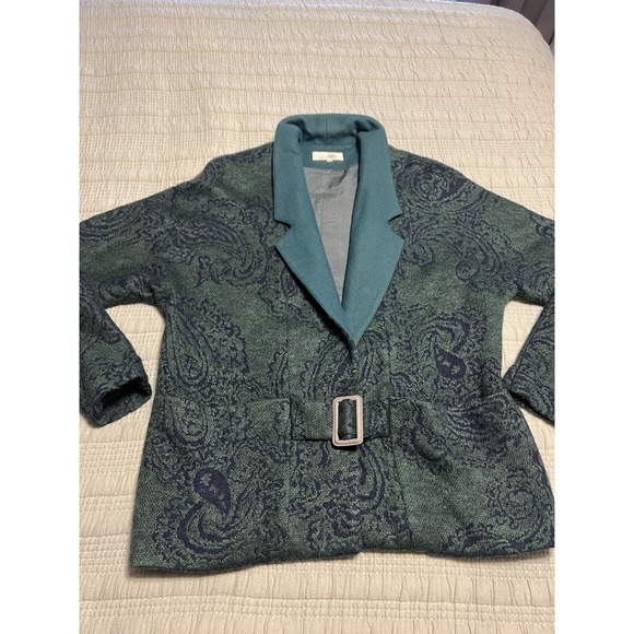 VTG Tokyo Style Green Paisley Collared Sweater Blazer With Buckle Detail M/L - Picture 4 of 9